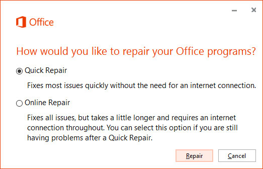 Repair MS Office Application 3