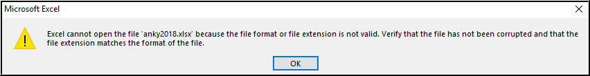 Excel kann Datei nicht öffnen da Erweiterung ungültig ist