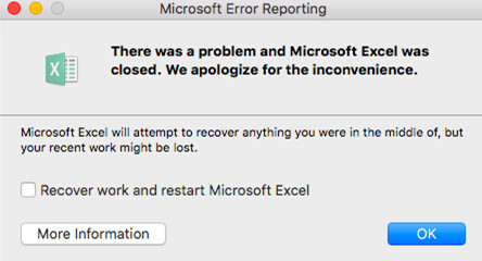 Es gab ein Problem und Microsoft Excel wurde geschlossen 