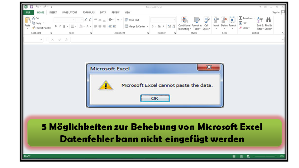 5 Möglichkeiten zur Behebung von Microsoft Excel Datenfehler kann nicht eingefügt warden