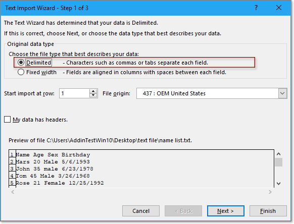 Importieren von Daten aus Word in Excel