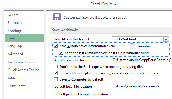 Aktivieren Sie die Option zum Autosave deaktiviert in Excel 2