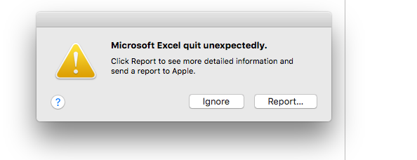 Microsoft Excel wird unerwartet beendet Mac Fehler
