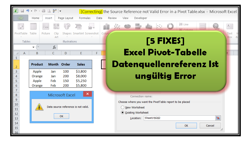 Excel Pivot-Tabelle Datenquellenreferenz Ist ungültig Error
