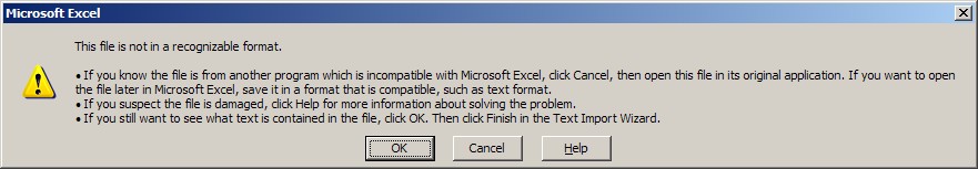Excel-Datei nicht zu einem erkennbaren Formatfehler