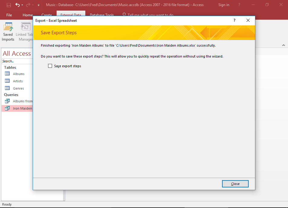 Exportschritte speichern