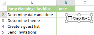 Einfügen eines Kontrollkästchens in Excel