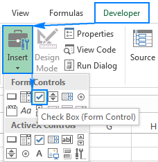 Einfügen eines Kontrollkästchens in Excel