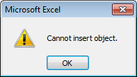  kann kein Objekt in Excel eingefügt