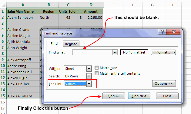  löschen Blank rudern in Excel 7