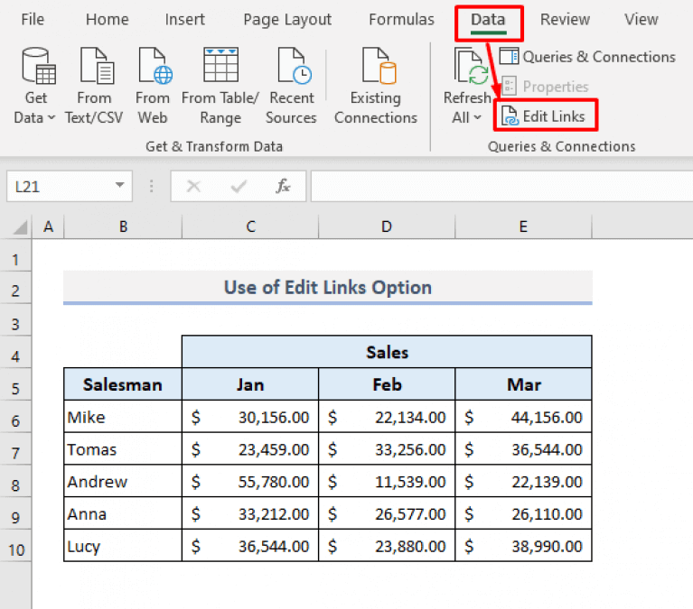 Verwenden des Befehls „Links bearbeiten