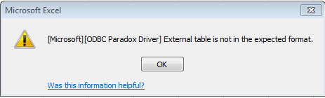 Externe Tabelle es nicht das erwartete Format