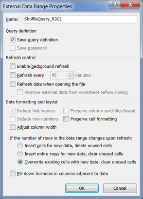 Eigenschaften externer Datenbereiche