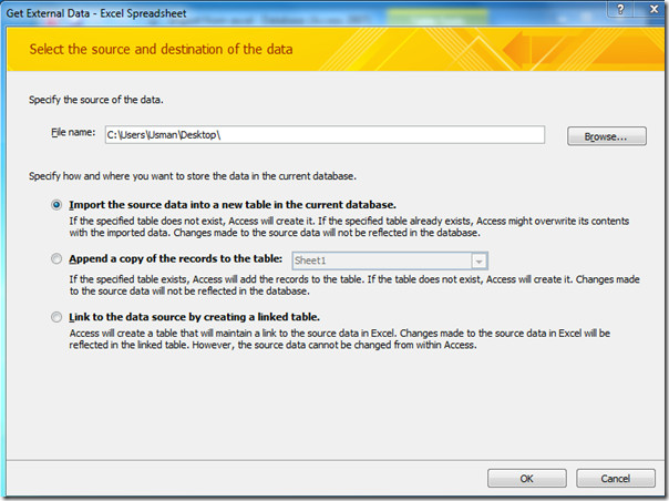 Importieren Sie die Tabelle in Access 2