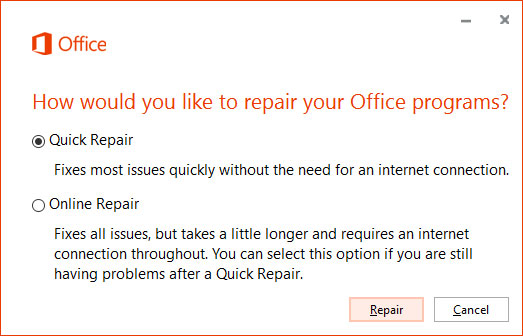 Reparieren Sie die MS Office-Installation 3