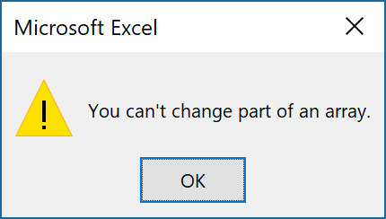 Excel-Fehler den Sie nicht können Teil eines ändern Array