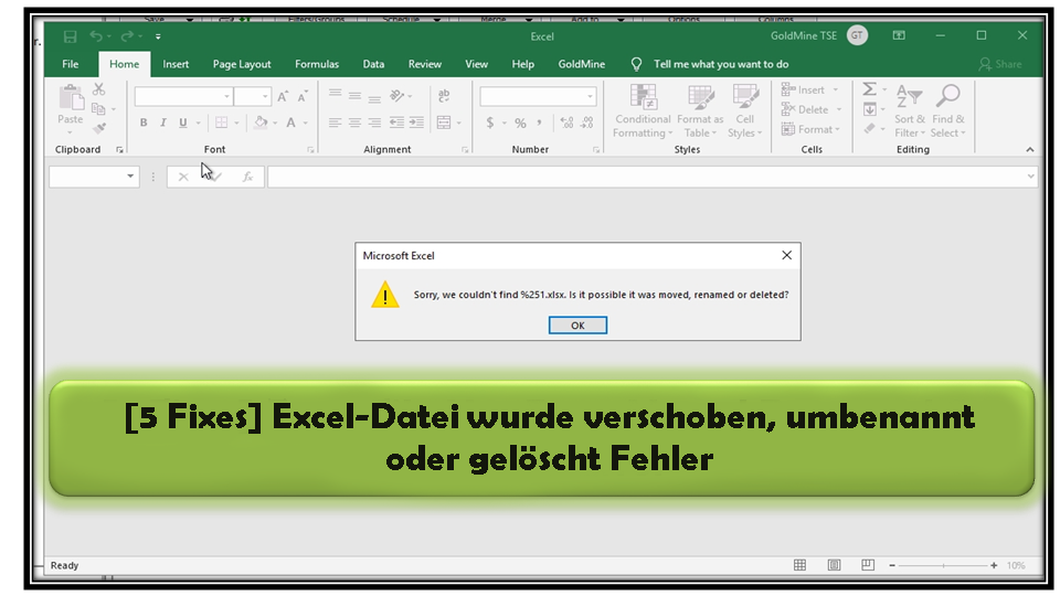 Excel-Datei wurde verschoben, umbenannt oder gelöscht Fehler