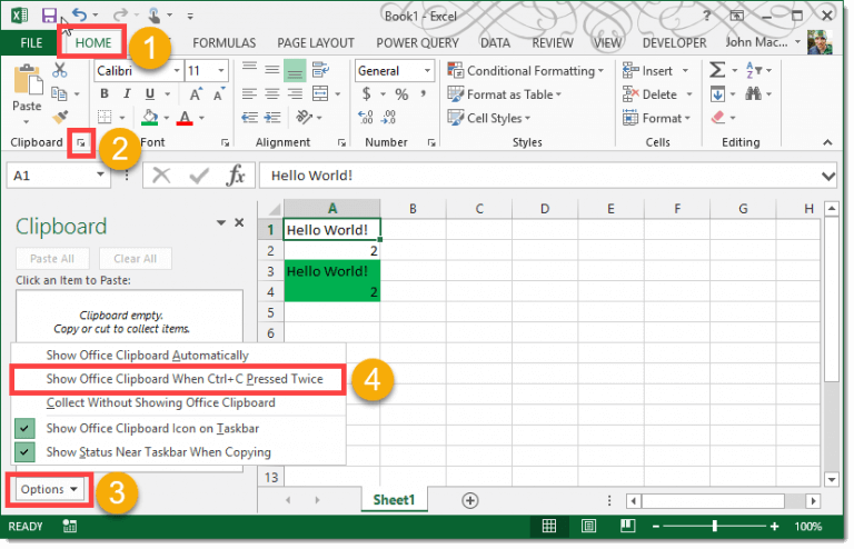 Verknüpfung zum Löschen der Zwischenablage in Excel
