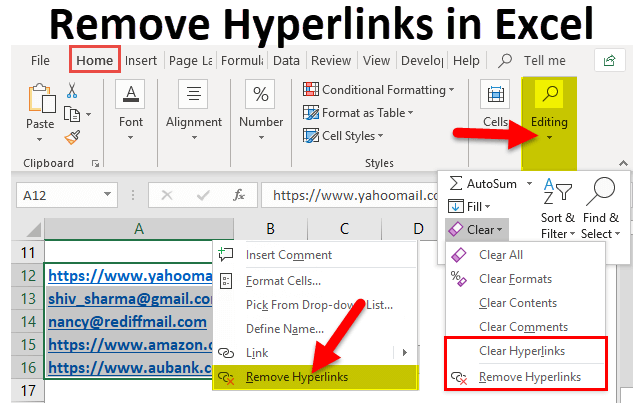 entfernen Hyperlinks in Excel