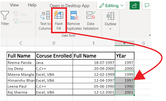 Excel Flash Fill nicht erkennen Muster