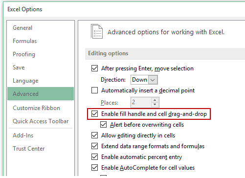 Excel AutoFill funktioniert nicht