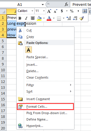 Excel-Text nicht in der nächsten Zelle angezeigt Problem